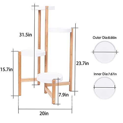Unho 4-Tier Bamboo Plant Stand: Indoor Potted Flower Display Shelf Holder Nordic Style Planter Rack With White Shelves For Corners Living Room Bedroom Balcony Patio Garden Decor #TOP6