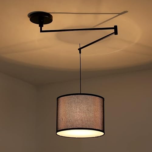 BarcelonaLED Lámpara Colgante Elegante Articulada de Techo 60W con Brazo Giratorio y Pantalla Negra de Tela con Portalámparas para Bombilla LED E27 para Salón Comedor Moderno