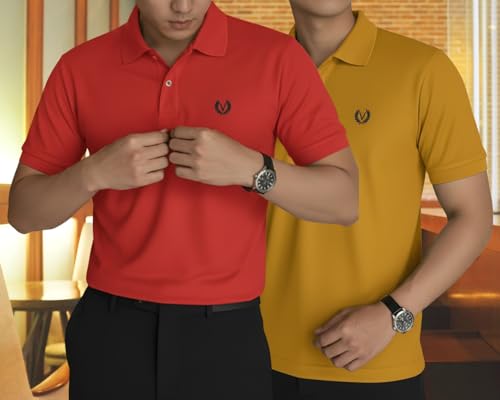 Image of MACK JONNEY Men's Solid Polo T-Shirt | Premium Cotton Blend | Regular Fit | Short Sleeve | Collared Casual Wear|Pack of 2 -MJ-157