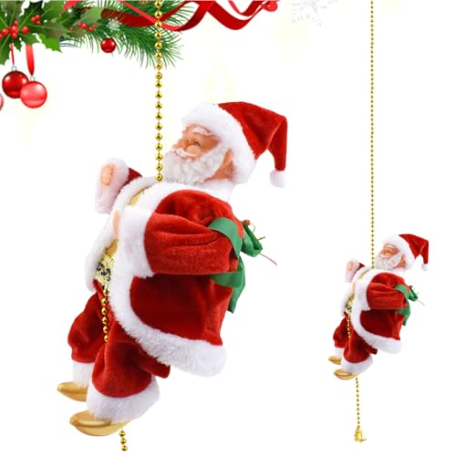 Papá Noel trepador con música, Papá Noel escalador eléctrico en cuerda para colgar árbol de Navidad, decoración para subir y bajar, funciona con pilas, regalo de decoración del hogar (1 pieza)