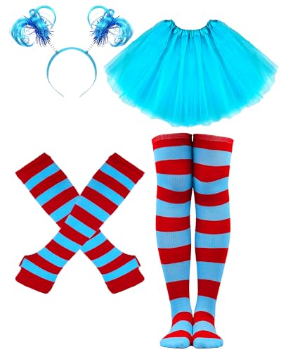 Dolkoic Blue Tutu Skirt Women Costume Accessories Set With Pom