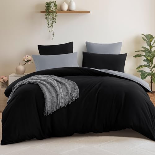 Aisbo Bettwäsche 200x220 3teilig Schwarz Grau - Bettwäsche Sets 1...