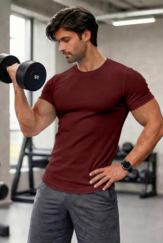 Image of JMIERR Mens Short Sleeve T Shirt Summer Muscle Slim Fitted Crewneck Longline Tees Shirts for Gym Workout