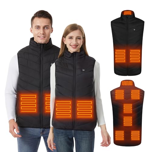 CHANGEOWN Beheizbare Weste XL, Beheizte Weste Damen/Herren, USB Aufladung Elektrische Heizweste Beheizbare Weste mit 9 Heizzonen,Beheizte Weste für Outdoor Motorrad Radfahren