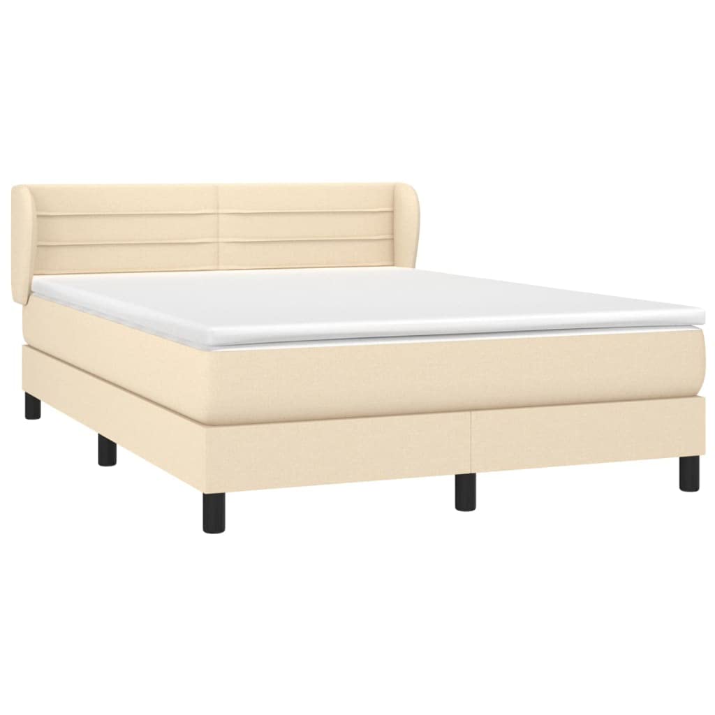 Cama con somier de tela, 140 x 190 cm, con colchón de muelles ensacados, cabecero regulable en altura y protector de colchón respetuoso con la piel, soporte de dureza media para un descanso