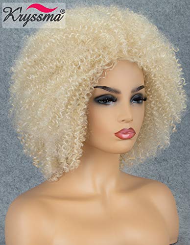K'ryssma #613 Synthetic Wig Natural Looking Short Blonde Curly Wigs for Women Full Machine Made Afro Kinkys Curly Hair Wig