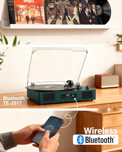 Image of Vinyl Record Player Turntable with Built-in Enhanced Speakers,Emerald Green