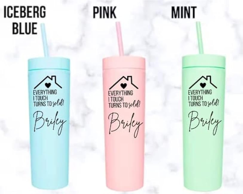 Personalized Realtor Gifts for Agents, Realtor Tumbler, Real Estate Gift, Realtor Closing Gift,Everything I Touch Turns to Sold,Closing Gift (PINK, BLACK TEXT)