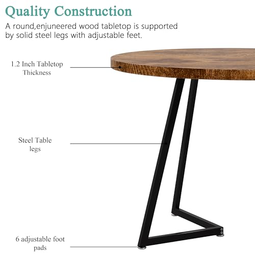 Image of VECELO 35 inch Round Dining Table for 4, Wood-Grain Tabletop & Heavy-Duty Steel Frame, for Kitchen, Living Room, Easy Assembly, Antique Brown