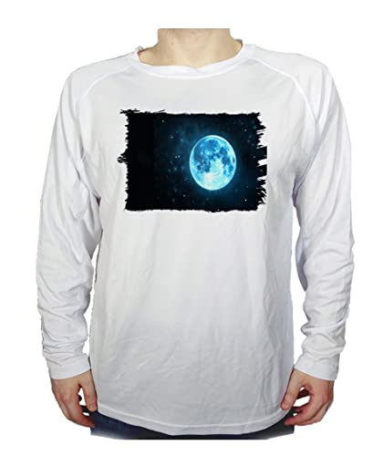Camiseta Manga Larga Luna Azul Selene satelite Vista Cielo Nocturno Tshirt.