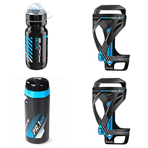 Raceone - Kit Race Trio KELA (4 PCS): 2 Porta Bidon KELA + Bidon de Ciclismo XR1 + Toolbox PR1 Bici Carrera de Ruta/Bicicleta de Montaña MTB/Gravel Bike. 100% Made IN Italy
