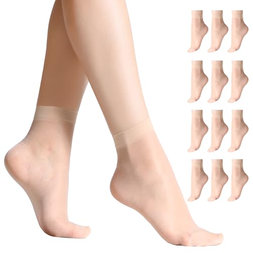 12 Pairs Women's Ankle High Sheer Socks for Women Nylon Socks Soft Tight Hosiery with Reinforced Toe