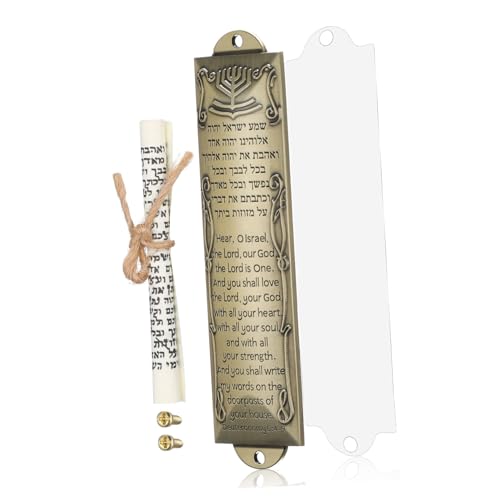 Baluue Vintage Mezuzah Ornament with Scroll for Door Frame Religious Jewish Catholic Wall Plaque Home Blessing Accent 5 Inch Metal Mezuzah Decor