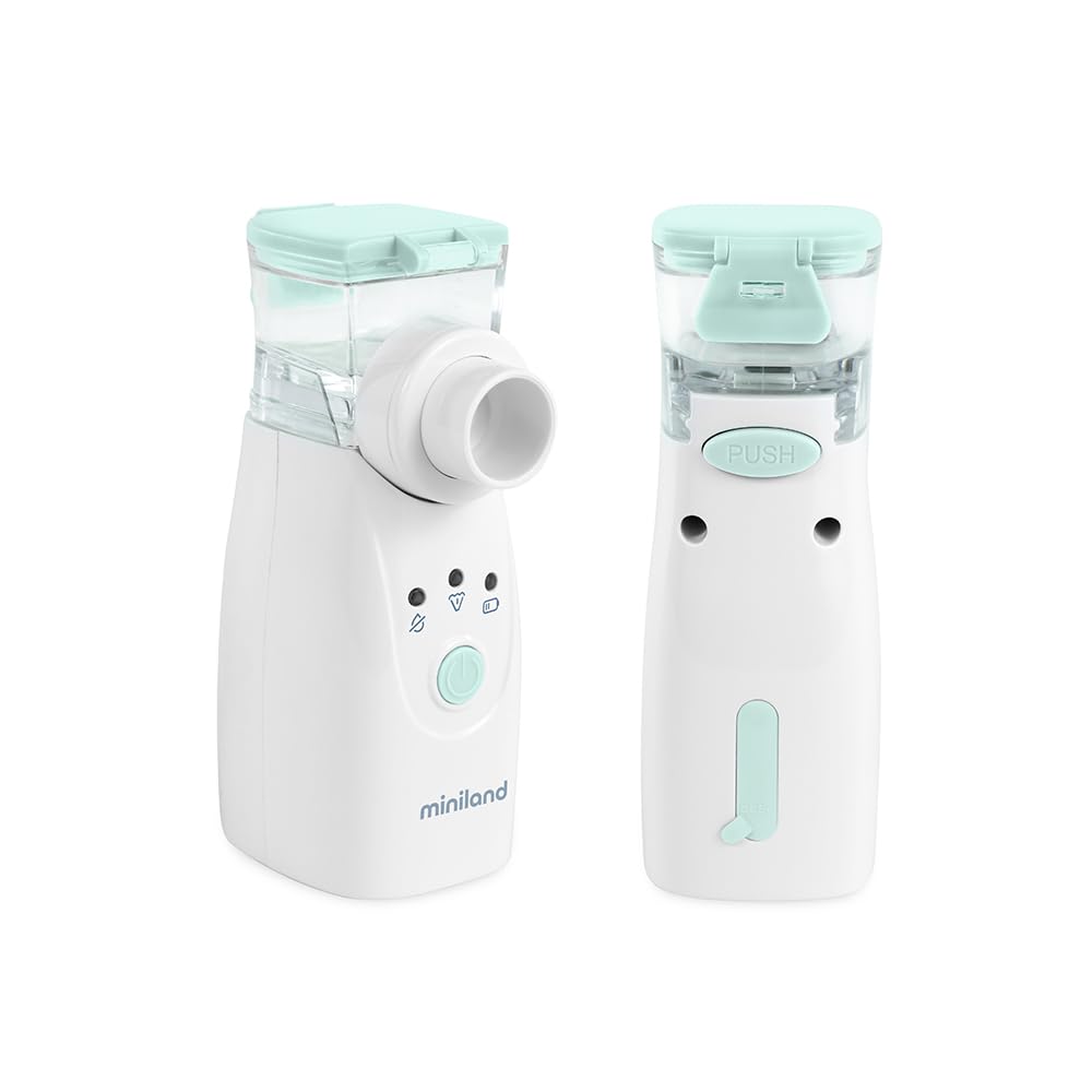 Miniland Nebulizador Bebe Portatil y Silencioso, Apto para Bebe, Niños y Adultos, Nebulizador Pediatrico Recargable, Tecnología Mesh, Incluye Mascarillas y Bolsa | Nebuclean