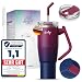Produktbild Avaloy auslaufsicher Thermobecher mit Griff und Strohhalm Thermobecher Doppelwandiger Edelstahl Vakuum Tumbler für Kalt Heiß Kaffeebecher To Go 40 oz Stanley Cup Zubehör (Red_Blue)