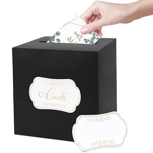 Image of 1 Pack Black Card Box for Party, 8.7 inch Black Gift Card Box Money Box for Birthday, Wedding, Baby Shower, Retirement, Anniversary, Bridal Shower, Raffle Ticket
