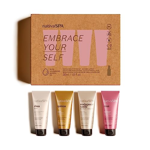 O Boticário Nativa SPA Kit con 4 Crema Hidratante Corporal y Manos Perfumada Loción Para El Cuerpo Karité Shea, Quinoa, Vainilla de Madagascar y Rosé Vegan 30 ml cada