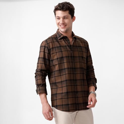 Image of BASICS 100% Cotton Checked Shirt for Men | Slim Fit | Everyday Smart Casual Wear | Full Sleeve