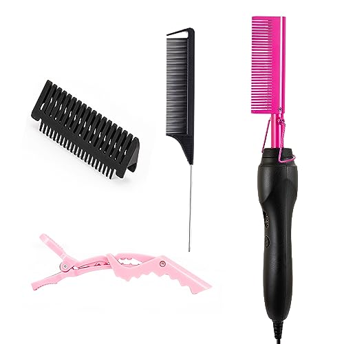 Aihopesto Hot Comb Electric Hair Straightener, Ceramic Comb, Security Portable Curling Iron, 3 Temperature Settings, Heat Protection, 1.5M Cord, For Black Hair, African American Hair cover