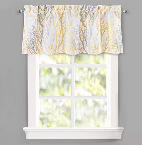 Driftaway Tree Branch Abstract Ink Printing Lined Thermal Insulated Window Curtain Valance Rod Pocket 52 Inch By 18 Inch Plus 2 Inch Header Yellow #TOP1