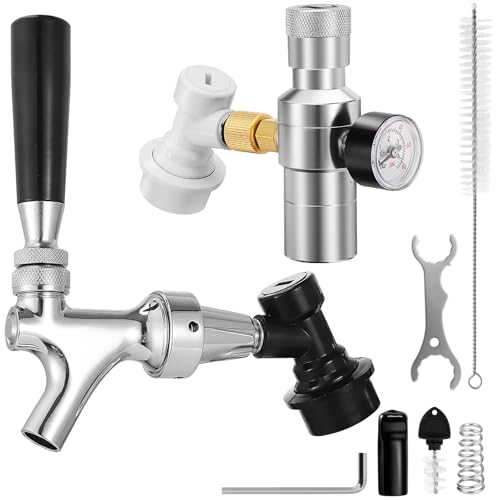 Image of Hgkeke Ball Lock Keg Tap Faucet & Dual Hold Stable 0-60PSI CO2 Regulator Set, Stainless Steel Core Self-Closing Beer Faucet & Portable Beer Keg Regulator with Ball Lock Quick Disconnect for Homebrew