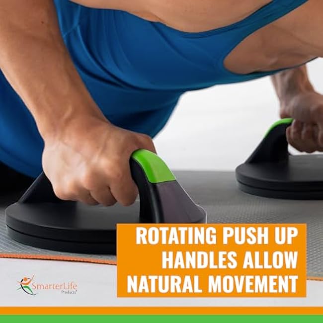 SmarterLife Push-Up Bar for Men & Women - Push-Up Handles for Floor to Prevent Elbow & Wrist Strain, Wide Grips with Non-Slip Rubber Pads for Comfort - Two Push-Up Bars & Workout Guide Included