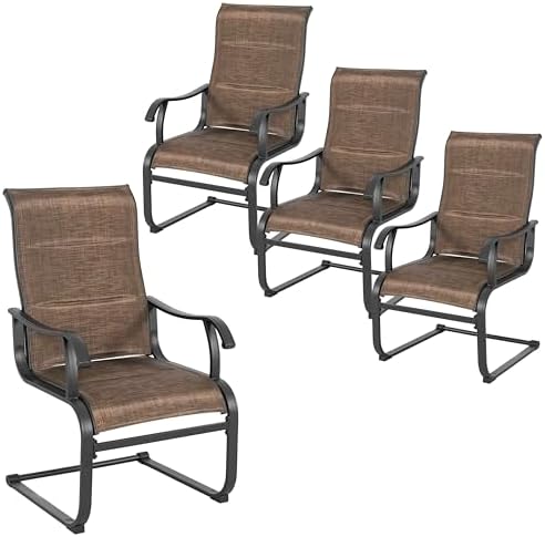 NUU GARDEN Patio Dining Chairs Set of 4, All Weather Outdoor Padded Textilene Patio Chairs, Breathable Spring Motion Textile High Back Outdoor Dining Chairs for Backyard, Lawn, Deck, Brown