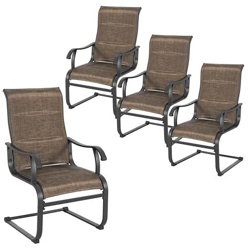 NUU GARDEN Patio Dining Chairs Set of 4, All Weather Outdoor Padded Textilene Patio Chairs, Breathable Spring Motion Textile High Back Outdoor Dining Chairs for Backyard, Lawn, Deck, Brown