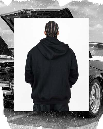 FB County Zip-Up Heavyweight Hoodie for Men - Unisex Oversized Cotton-Poly Fleece Jacket w/Metal Zip & Pockets3
