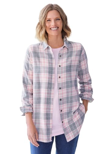 Image of Woman Within Plaid Double-Brushed Cotton Flannel Shirt
