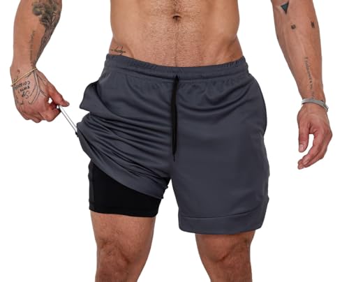 Bermuda 2 Em 1 Short Duplo Esportivo Com Bolso Academia Run (BR, Alfa, M, Regular, Regular, Chumbo)
