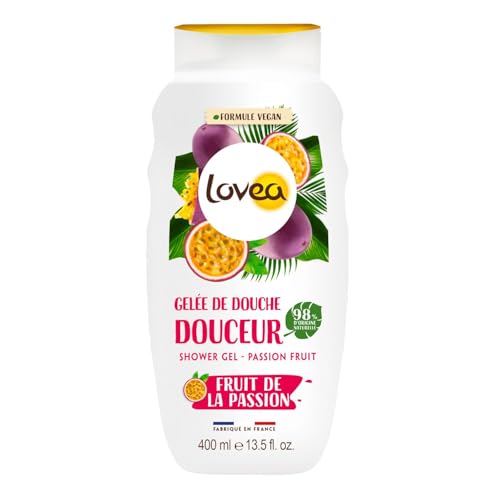 LOVEA - Gelée De Douche - Extrait De Fruit De La Passion - Mousse Fine & Onctueuse - 96% D'Origine Naturelle - PH Neutre - Sans Sulfate - Fabriqué En France - 400 ml