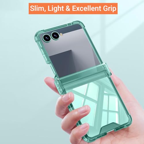 Image of Kapa Clear Airbag with Hinge Protection Back Case for Samsung Galaxy Flip7 / Z Flip 7 | Transparent Shockproof Slim Hard Protective Cover (Green)