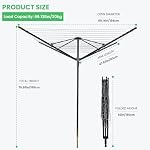 Outdoor Umbrella Drying Rack, 4-Aluminum Arms Folding Rotary Dryer with 12 Lines 165 ft Drying Space Adjustable Height Clothesline w/Waterproof Cover & Ground Spike for Garden Backyard(Black)