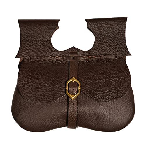 Porte-monnaie en cuir véritable marron façon bourse de pirate Mythrojan