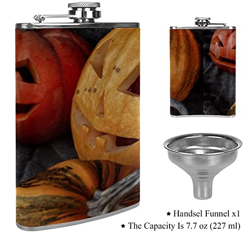 Small Flask For Liquor For Women Leakproof Hip Flask Leather Wrap With Funnel Discrete Shot Drinking Of Alcohol Gift For Men Halloween Carved Pumpkin #TOP2
