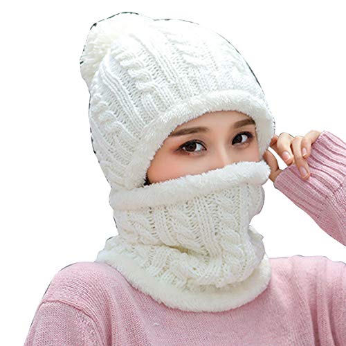 Eurobuy Ensemble bonnet d'hiver 2 en 1 pour homme et femme - Bonnet tricoté chaud avec doublure en polaire, blanc, M Cover