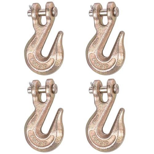 Image of 5 /16'' Chain Hooks, Yellow Powder Coating G80 Clevis Grab Hook | Heavy-Duty Forged Alloy Steel for G80 Tow Chain and Binders - 4,900 lbs WLL for Trailer Truck Safety Transport (Pack of 4)