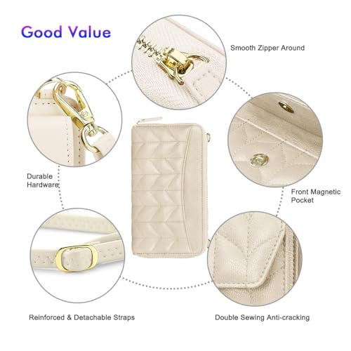 Image of nuoku RFID Blocking Wristlet Wallet for Women, Zip-Around Crossbody Clutch with 2 Removable Straps
