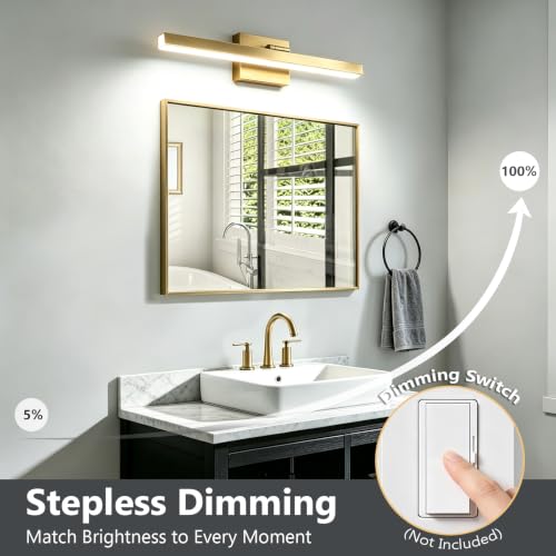 Image of IZORRO Modern Bathroom Vanity Light 16 inch, Rotatable, 12W Dimmable Led Bathroom Light Fixture Over Mirror, Gold Vanity Light Bar (Cool White 6000K)