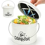 Tlence Small Kitchen Compost Bin, 1 Gallon Odorless Composter Container, Food Waste Bucket with Charcoal Filter Lid, Indoor Farmhouse Composting Pail Canister for Trash Scraps, Carrying Handle