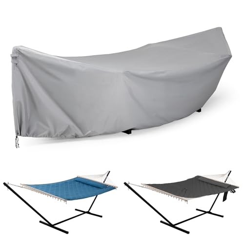 ANOW Upgraded Waterproof Hammock Cover Thickened PU Protective Cover Included Adjustable Buckle Strap for 12FT Hammock Stand Grid Silver Gray