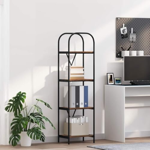 SooIarix Moderna estantería de madera de roble ahumado, 40 x 30 x 146 cm, con 4 compartimentos, espacio de almacenamiento versátil para salón, oficina, diseño elegante