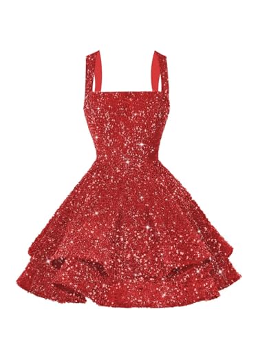 Image of vintys Teens Sequin Short Homecoming Dresses 16 Photo Shoot Tiered Cocktail Party Dress VS116