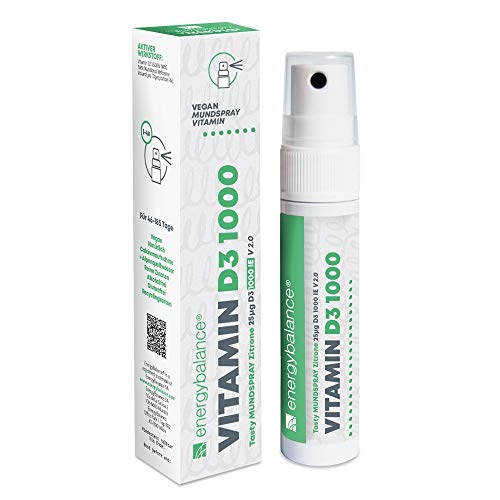 Vitamin D3 Vegan Mouth Spray - Fresco y Delicioso - 1000 IU(25µg) Vitamina D3 por porción - 185 porciones - 6 meses - Alta biodisponibilidad - Calidad Suiza - Indicación del origen de los ingredientes