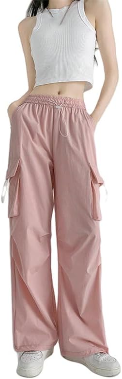 JYHBHMZG Women's Summer American Style Straight Leg High Waist Casual Wide Leg Sports Nylon Cargo Pants