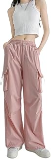 Pantalones cargo de nailon para mujer, estilo americano, pierna recta, cintura alta, casual, pierna ancha, deportiva, de nailon