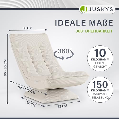 Juskys Relaxsessel Korsika - Ergonomisch & 360° drehbar, klappbar mit 5-lagiger Polsterung - Gemütlicher Cord Sessel für Wohnzimmer - Beige