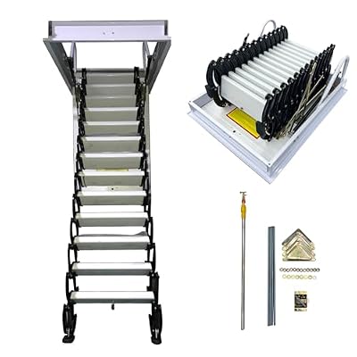 TECHTONGDA Attic Ladder 13 Steps Attic Stairs Pull Down Attic Loft Stair Telescoping Attic Access Ladder Ceiling Mounted Folding Ladder Attic Steps, 27.5 x 35.4 Inch, 10.5 ft Height, 660lb Capacity