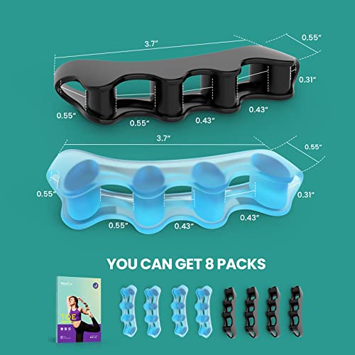 Welnove 8 Pack - Toe Separator - Toe Straightener - Bunion Corrector For Women Men Overlapping Toes - Toe Spacers For Nighttime, Running & Yoga Practice（Black/Blue*8） #TOP7